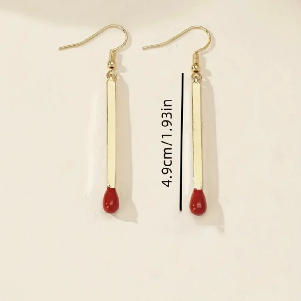 Silver Matchstick Minimalist Trendy Streetwear Dangle Earrings NEW - Picture 3 of 6